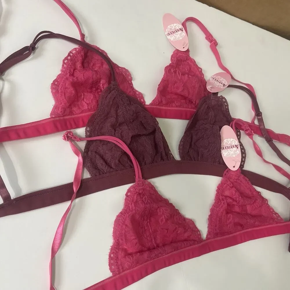 3-pack Women Lace Bralette Sexy‎ Bra Floral Lingerie Night Top Triangle M/L